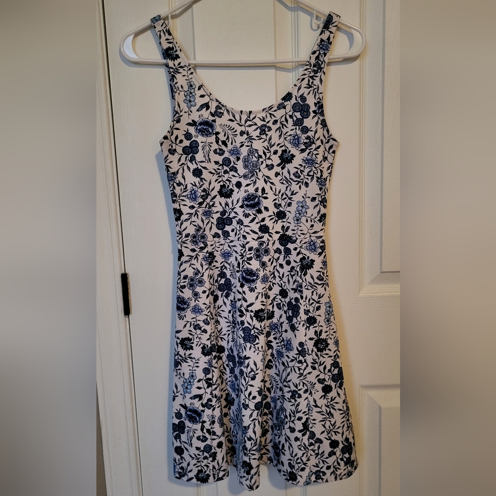Blue and White Sleeveless Scoop Neck Sundress